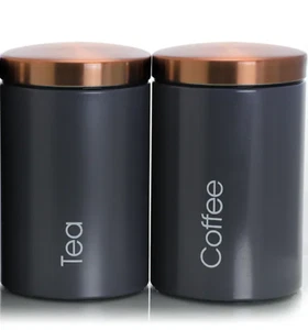 MEGACHEF METAL GRAY JAR CANISTER TEA COFFEE WITH LID SET OF 2 6.73 x 4.5 IN NEW - Picture 1 of 10