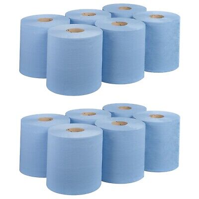 12 Blue Rolls CentreFeed Paper Wipe Embossed Rolls 2 Ply BIGGER • 14.49£