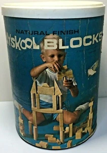 78 bloques de madera vintage Playskool 655 acabado natural escala 7/8” y bloques de letras - Imagen 1 de 12