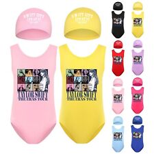 Kids Girls One Piece 2 Pieces Swimwear Surfing Swimsuit Set + Hat size 2-14Years