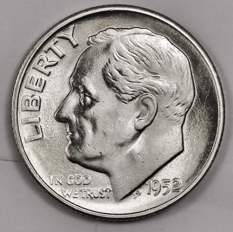1952-s Roosevelt Dime.  White No Toning.  BU.   Inventory I.  176134 Cover