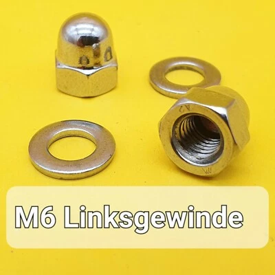 2 Stk. Hutmutter DIN 1587 M6 LINKSGEWINDE Edelstahl LINKS mit Scheiben - Bild 1 von 3