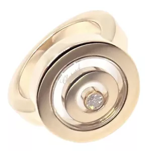 Authentic! Chopard 18k Yellow Gold Diamond Double Circle Happy Spirit Ring - Picture 1 of 12