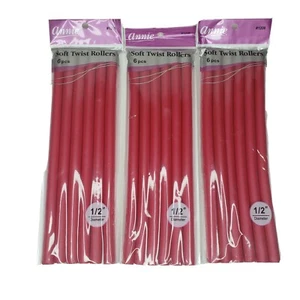 Lot of 3 Brand New Annie #1206 Soft Twist Rollers 1/2" x 7" 6 PCS Red - Picture 1 of 3