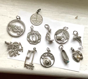 Vintage Sterling Eleven Charm LOT LOADED LOOK Travel Canada Novelty - Picture 1 of 7
