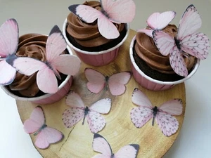 Pre-cut pink wafer butterflies - Edible cake / cupcake decorations - Picture 1 of 8