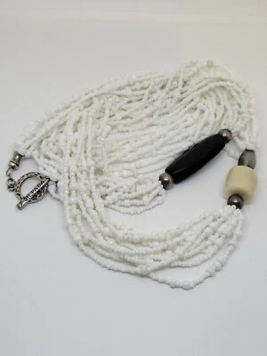 Collar largo Silpada plata esterlina blanco semilla cuentas bambú pluma concha N1573  Foto 1 de 4