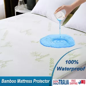 Mattress Protector Waterproof Pad Cover Bamboo Fitted Cover Single Double King - Picture 1 of 19