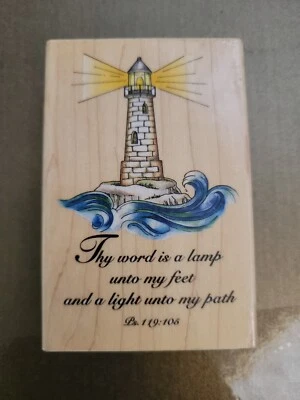 Religious Light House Rubber Stampede Wood Stamp Thy Word is a Lamp Psalms - Image 1 of 4