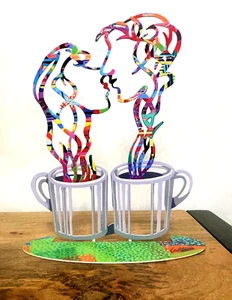 David Gerstein Handarbeit Pop Art Metall Modern Art Skulptur " Kuss " - Bild 1 von 7