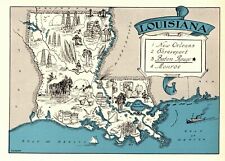 1930s Antique LOUISIANA State Map RARE Animated Louisiana Picture Map  BLU 9548
