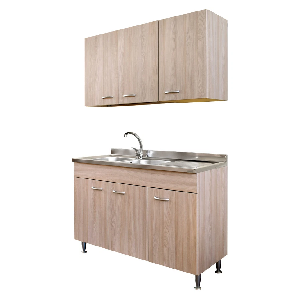 MOBILE CUCINA LAVELLO INOX SOTTOLAVELLO 120X50 PENSILE SCOLAPIATTI BASIC OLMO - Immagine 1 di 1