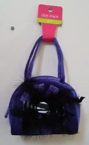 Girls Okie Dokie Purple Velvet Black Feather Zebra Bow Purse - Picture 1 of 3