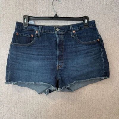 Levis 501 Womens Size Large cheeky cutoff denim blue jean shorts - Image 1 of 4