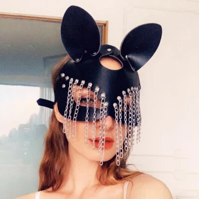 Sexy Cosplay Bunny Leather Mask Chain Tassel Mask Women Masquerade Party - Image 1 of 4