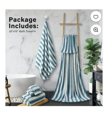 Nuevo paquete de 4 toallas de baño de microfibra Anray Home - patrón de diamante azul y blanco Foto 1 de 4