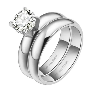 *NUEVOS* 2 piezas anillos de boda de acero inoxidable de oro/plata para mujeres y hombres - Imagen 1 de 8