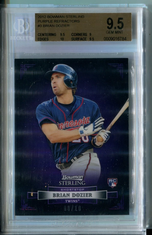 (1) Brian Dozier 2012 Bowman Sterling PURPLE Ref 8/10 rc 新秀 BGS 9.5 购买 HoF — 第 1/2 张图片