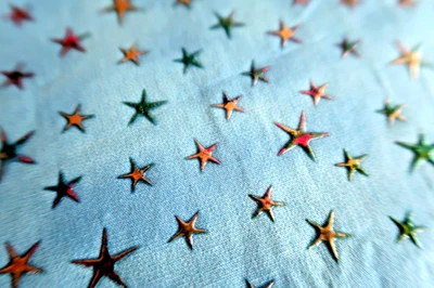 Vintage 2002 Shining Stars on Blue Cotton Quilting Fabric 45" x 30" - Image 1 of 4