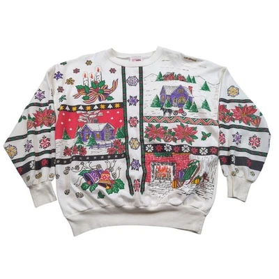 Sudadera Vintage AOP Vacaciones Navidad Invierno XL? Caballo de pascua paisaje Foto 1 de 4
