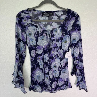 Angie Y2K Top Womens Medium Floral Boho Fairy Festival Bell Sleeve Vintage NEW - Image 1 of 4