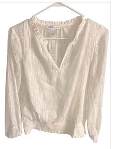 White House Black market chiffon Smock blouse, sheer with attached Cami.  Ecru. - Picture 1 of 12