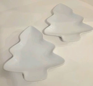 Set of 2 Ceramic Christmas Tree Serving Plates – White Holiday Tableware - Picture 1 of 4