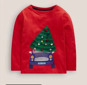 Mini Boden super stich Christmas Tree Appliqué long Sleeve Tee Shirt 7-8 Years - Picture 1 of 4