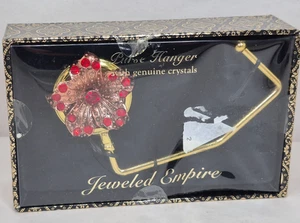 Floral Purse Bag Table Hanger Gold Tone w/ Red Genuine Crystals - New in Box - Picture 1 of 5