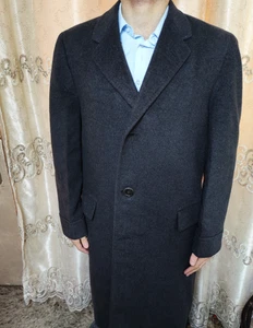1950s Vintage 100% pure cashmere USA union made classic charcoal over coat 44R - Picture 1 of 11