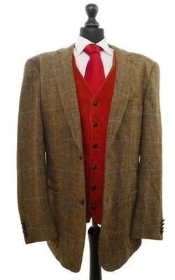 Harris Tweed Men's Jacket Suit 118 Green Olive Checked 2-Knopf Lederknöpfe New - Image 1 of 4