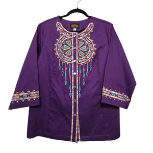 Vtg Bob Mackie Wearable Art Aztec Jacket Women LG Purple Embroidery Southwest - Picture 1 of 10