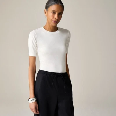 NWT!! J. CREW Refined Rib Elbow-Sleeve T-Shirt Tee Top Shirt Ivory XXS XX-Small - Image 1 of 4