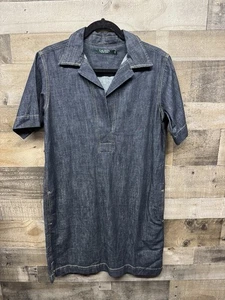 Vestido Lauren Ralph Lauren Para Mujer S Azul Denim Manga Corta Jones Street Bolsillos - Imagen 1 de 11