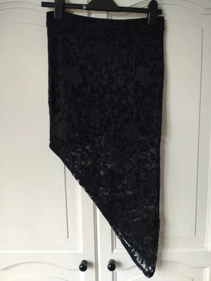 H&M Womens Asymmetrical Black Lace Skirt Gothic Alternative UK S - Image 1 of 4