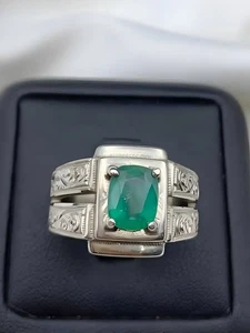 Green Emerald Mens Ring, Sterling Silver 925, Handmade Ring, Top Quality Green - Picture 1 of 6