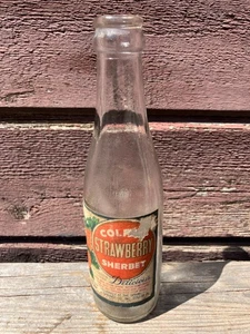VINTAGE COLFAX IOWA MINERALQUELLEN ERDBEERSHERBET SODAFLASCHE PAPIERETIKETT - Bild 1 von 2