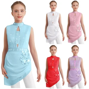 Kids Girls Shiny Lyrical Contemporary  Ballet Dance Costume Ballet Leotard Dress - Picture 1 of 63
