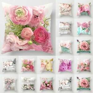 Rose Floral Flower Pink Cushion Cover Throw Pillow Case Sofa Car Home Decor 18"