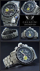 Cavadini XL Sport Chronograph Solid Titan Watch Black Yellow CV-1260 50mm - Picture 1 of 1
