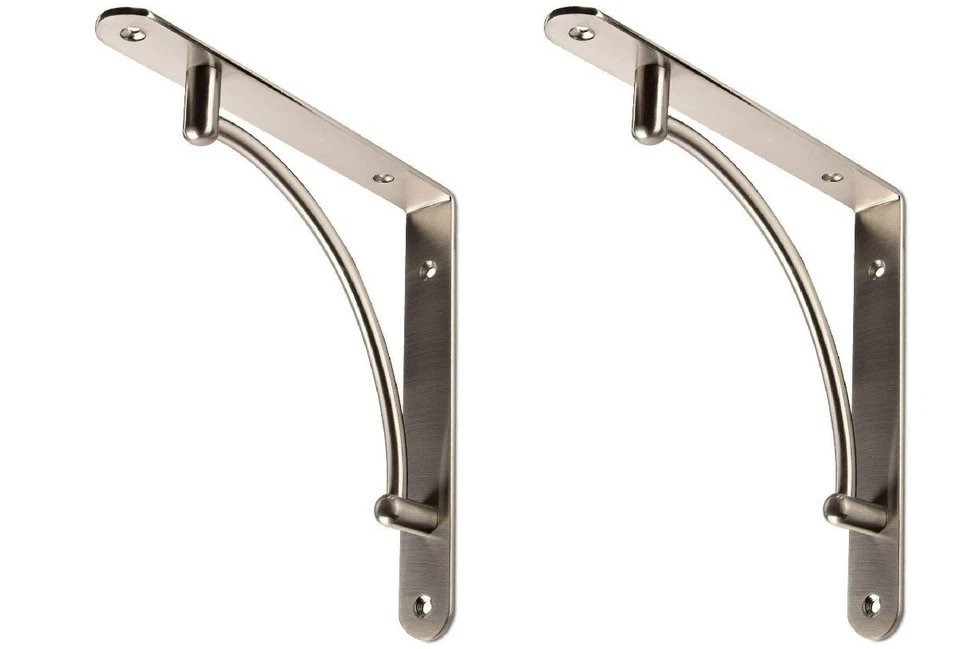 1x Pair High Quality Brushed Chrome Fixed Shelf Brackets Supports With Fixings 5