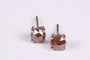 5.0mm Natural Red Round Rose Cut Diamond stud Four Prong Sterling Silver Earring - Picture 1 of 9