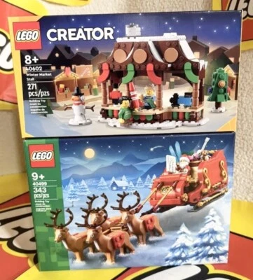 LEGO 40499 - Trineo de Papá Noel y 40602 Puesto Mercado de Invierno Nuevo en Caja Navidad Foto 1 de 2
