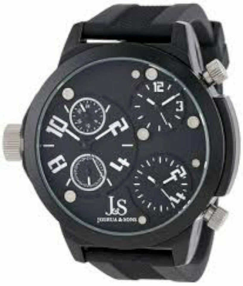NUEVO Joshua & Sons JS-40-WT Reloj Hombre Cuarzo Triple Zona Horaria Correa Goma Negra Foto 1 de 2