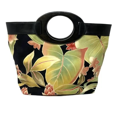 Vintage FOSSIL Canvas TROPICAL PALM PRINT Circle Handle Handbag - Image 1 of 4