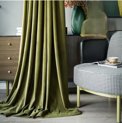Luxury Green Velvet Curtains – Transform Your Living Room | Free Shipping - Image 1 of 4