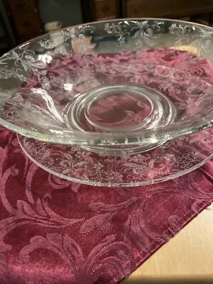 Gorgeous Vtg PAIR Fostoria Etched 11” TORTE PLATE and 12" FRUIT BOWL - Image 1 of 4