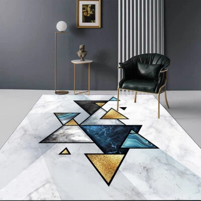 Alfombras contemporáneas de lujo de lana suave azul gris dorado mármol textura alfombra Foto 1 de 4