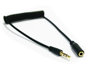3 Pole 3.5mm Female to Male Headphone Stereo Audio Extension Spring Coiled Cable - Picture 1 of 3