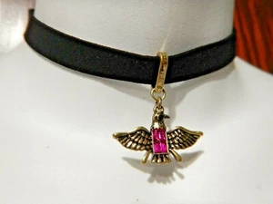GOLD EAGLE CHOKER magenta stones black vegan collar necklace hawk bird falcon W6 - Picture 1 of 4